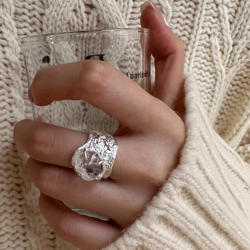 BF CLUB anello in argento Sterling 925 per donna grande pietra semplice aperto Vintage anello fatto a mano allergia per il regalo di compleanno della festa
