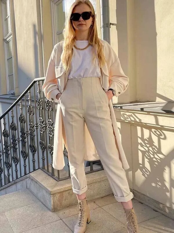 Woman Pants 2023 Chic Fashion Office Wear Pants For Women Vintage High Waist Zipper Fly Female Ankle Trousers Mujer