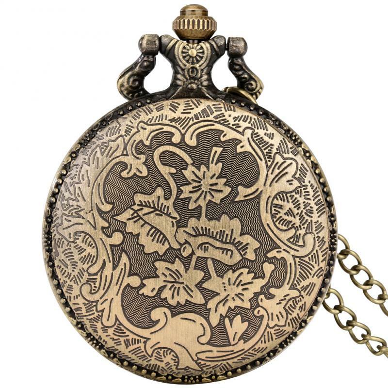 Árvore de bronze da vida padrão de bronze esboço tinta pintura dial vintage bolso relógio corrente colar quartzo antigo relógio masculino