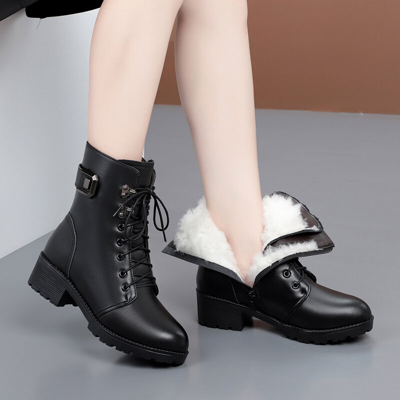 AIYUQI Buty zimowe damskie Genuine Leather New Wool Warm Non-slip Ladies Ankle Boots Plus Size 41. 42 43. Śniegowce damskie