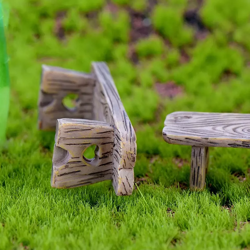 Mini drewniane ławka parkowa krzesło sukulenty Bonsai ozdoby romantyczne żywiczne miłosne stołki małe ozdoby bajkowe figurki ogrodowe lalki