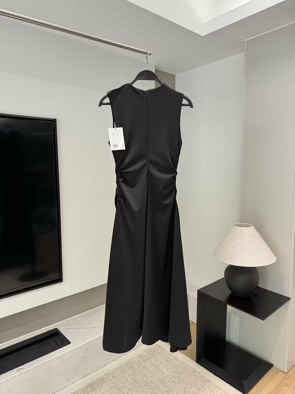 Платье-миди женское Облегающее с V-образным вырезом, асимметричным подолом и плиссировкой
