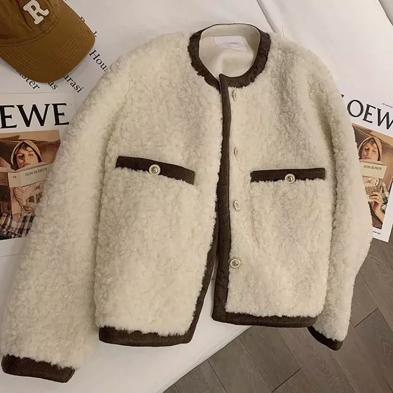 Moda damska jagnięca kurtka ze sztucznego futra puszysta przytulna luźna odzież damska zimowa zagęszczona ciepły płaszcz