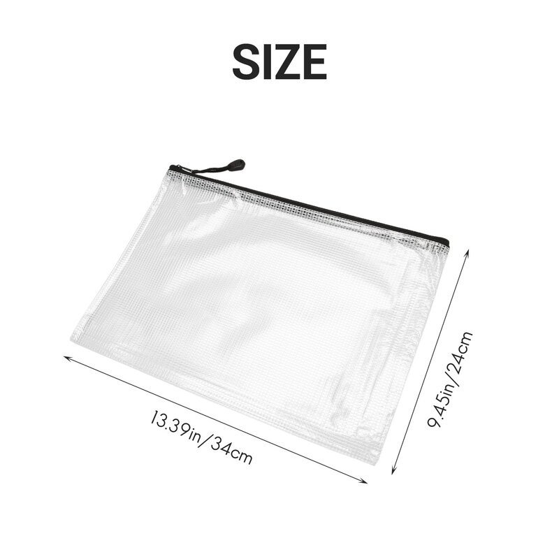 12 Pcs Zipper File Bag A4 Zipper Mesh Bag Board Game Storage Bag PVC File Bag Office Supplies Storage Bag (34CMx24CM)