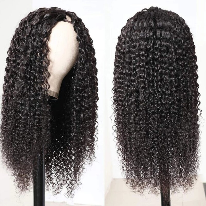 Sleek U Part Kinky Curly Wig Rambut Manusia Mesin Rambut Keriting Brasil Dibuat Warna Natural untuk Wanita Hitam Rambut Remy Wig Tanpa Lem