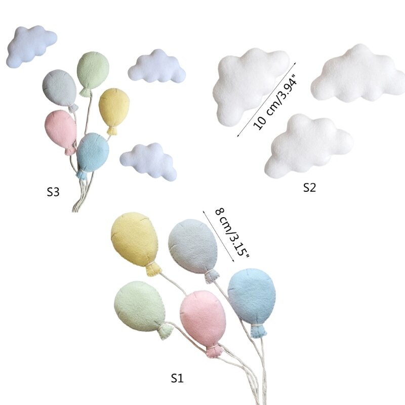 67JC accesorios para fotos de recién nacidos, conjunto de nubes de fieltro y globos, decoración de fondo para sesión de fotos de bebé