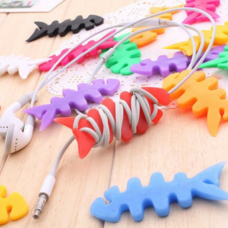1pc Silicone Fish Bone Cable Cord Wire Organizer Earphone Headset USB Charging Data Cable Protector Winder Wire Cable Organizer