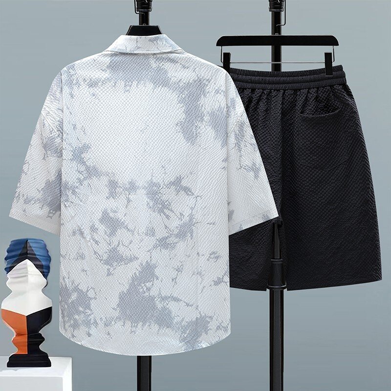 Мужской повседневный комплект из рубашки и шортов, уличный спортивный костюм с надписью, весна-лето 2024