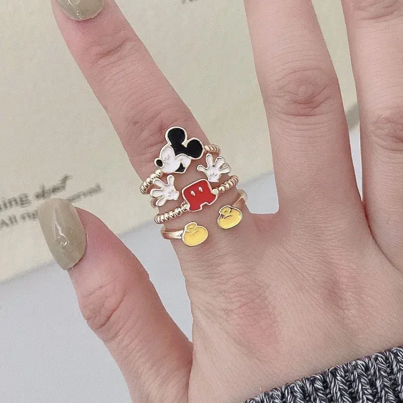 Cincin Mickey Mouse Anime Disney, cincin perhiasan wanita, Aksesori hadiah ulang tahun, Kartun Multi lantai, modis, sederhana, dapat disesuaikan