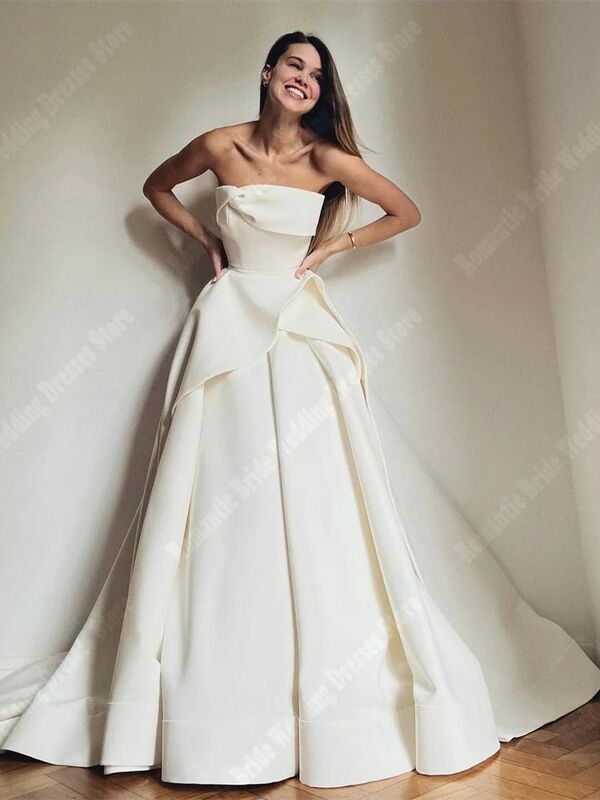 2024 Sexy Sleeveless Wedding Dresses Minimalist High Quality Satin Surface Backless Prom Gowns Mopping Length Vestidos De Novia