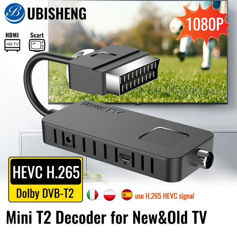 Decoder digitale terrestre DVB T2 H265 ricevitore TV Scart HEVC UBISHENG HD DVB-T2 sintonizzatore TV PVR con telecomando 2 in1