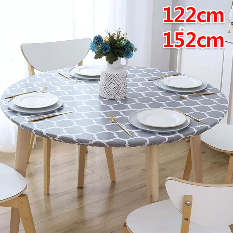 라운드 탄성 프린트 방수 테이블 커버, 미끄럼 방지 클래식 패턴 맞춤 테이블 천, 가정 주방 식당 장식, 1 개
