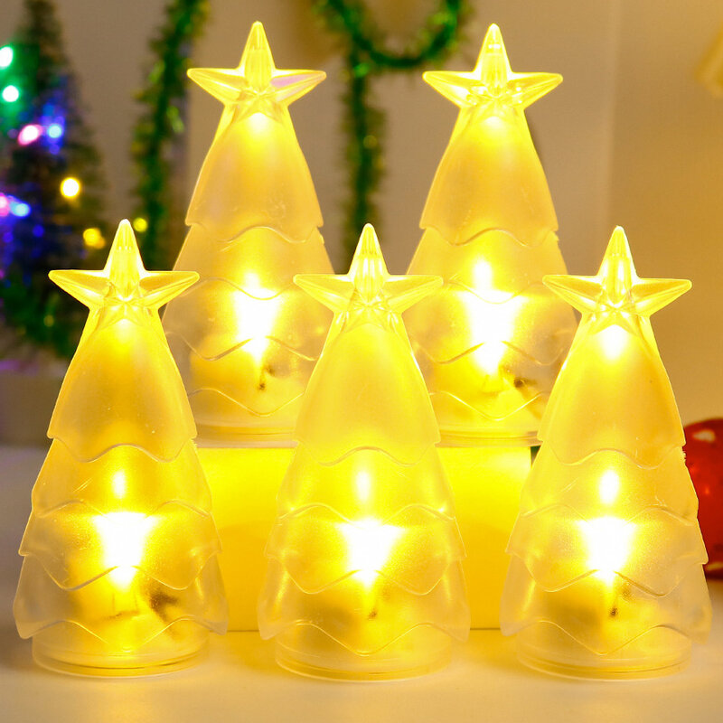 Lampu lilin Led kristal pohon Natal, lampu malam ornamen lentera bertenaga baterai untuk dekorasi pesta Tahun Baru Natal