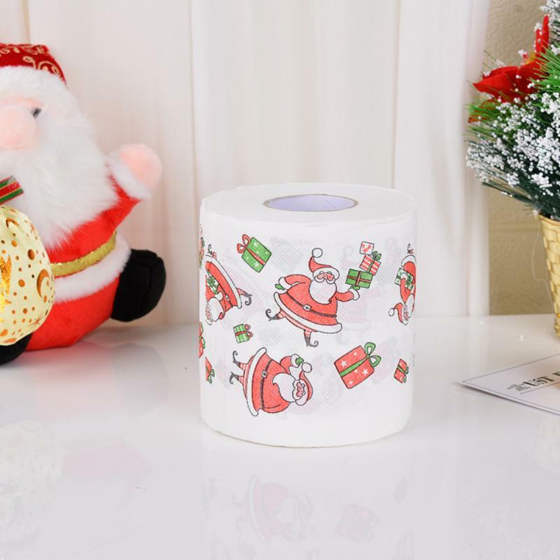 Papier toilette de Noël imprimé sur le thème du festival, papier hygiénique en pâte de bois, cadeau festif, rouleau de père Noël, fournitures de décoration de renne, 1PC