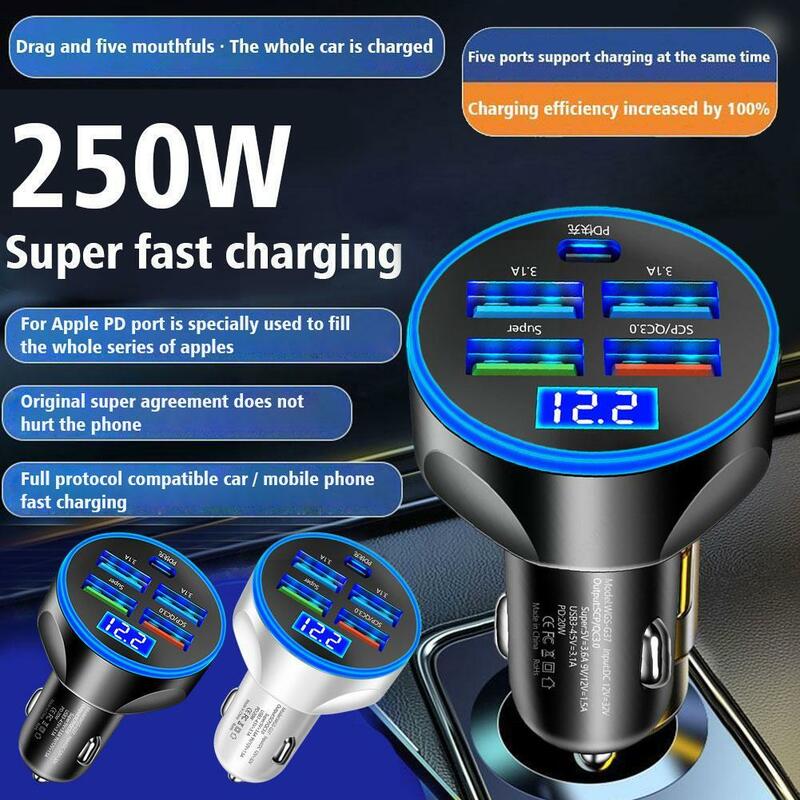 Car Charger Support Super Fast Charging 5 In 1 Multi-port Voltage Car With Vehicle Ports Charging 5 With Digital One Tow Di P0C6