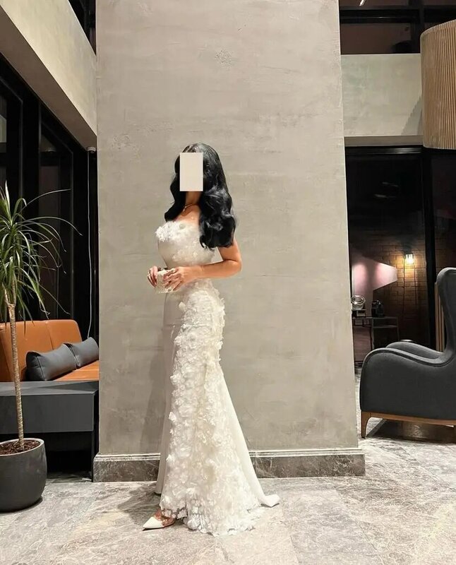 Vestidos de Noche formales de lujo para mujer, cremallera negra, flores 3D, vestido de graduación Sexy, vestidos de fiesta de boda de trompeta, Arabia Saudita