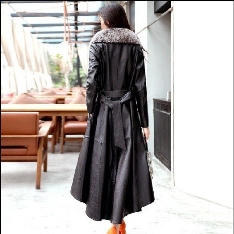 2023 New Haining Leather Coat Women Mid Length Windbreaker Mink Fox Fur Cotton Leather Windbreaker Coat Real Fur Collar