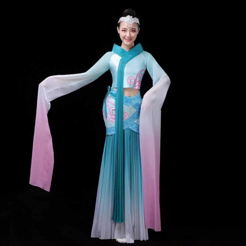 Disfraz De Baile chino De Jinghong para mujer, Traje De rendimiento, Mangas De agua clásicas, Original, Hanfu