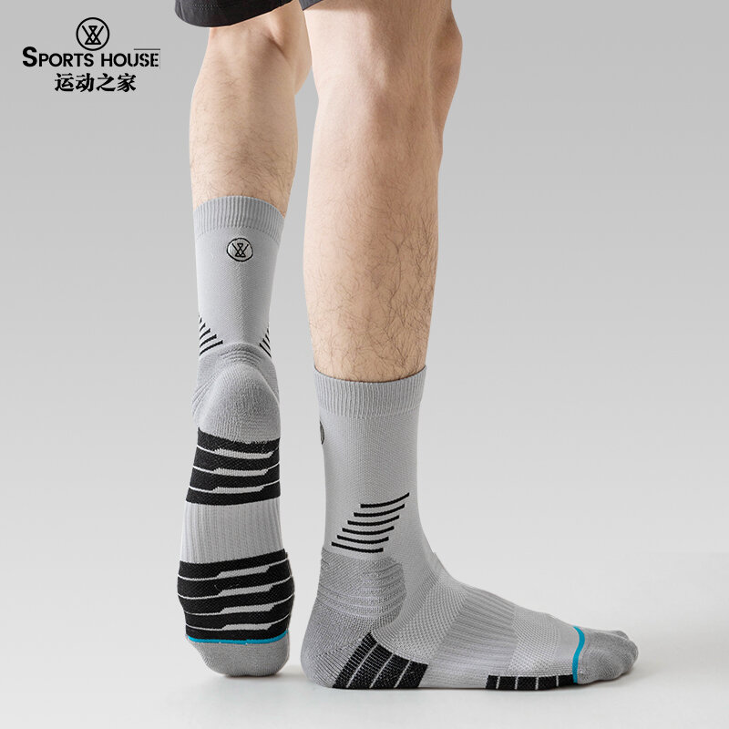 SPORT'S HOUSE-calcetines de tubo medio para hombre, medias protectoras transpirables con absorción de humedad, parte inferior de toalla, para primavera y verano, novedad