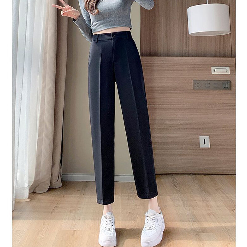 Новинка весна-лето 2024, простые и повседневные свободные модные облегающие прямые Костюмные брюки большого размера с высокой талией для женщин