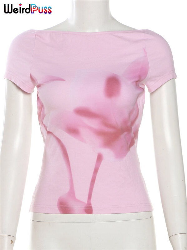 Tes hanya bukan untuk dijual aneh Puss Flower-Print T-Shirt wanita Y2K