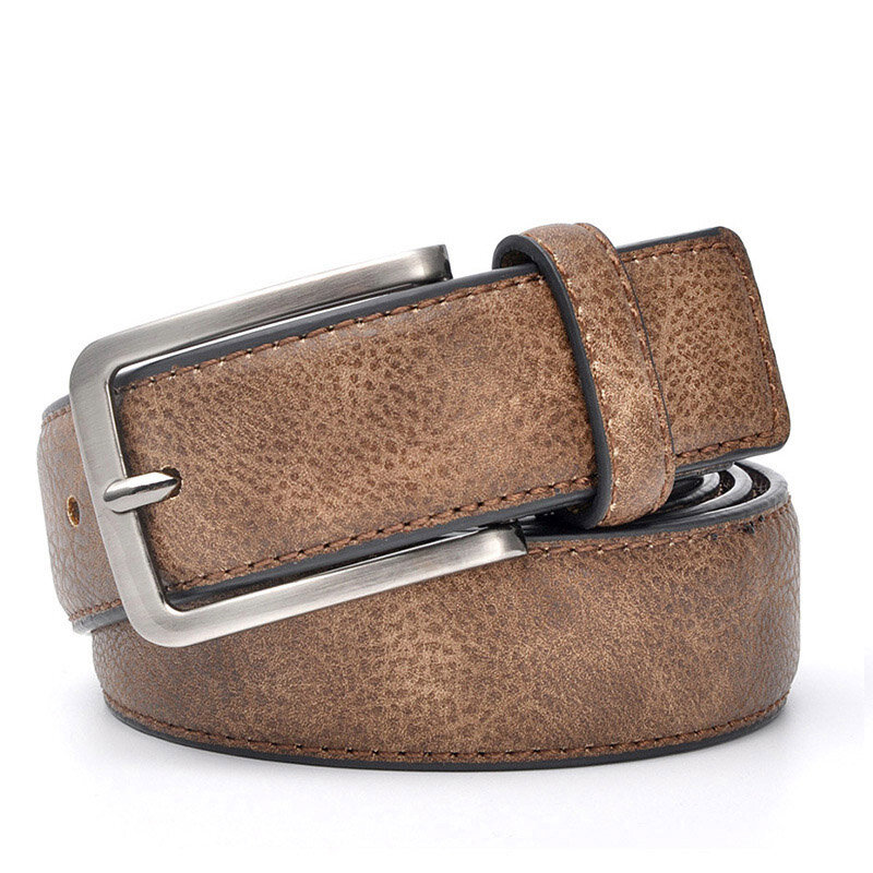 Cintura Vintage con fibbia ad ago da 3.4cm cintura in pelle Versatile quotidiana di alta qualità da viaggio d'affari da uomo alla moda grigio marrone scuro