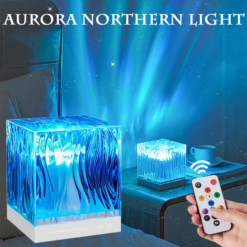 Lâmpada Aurora Northern Light, Projetor RGB Water Ripple, Luzes noturnas para sala de estar, quarto, ambiente, pôr do sol, 17 cores