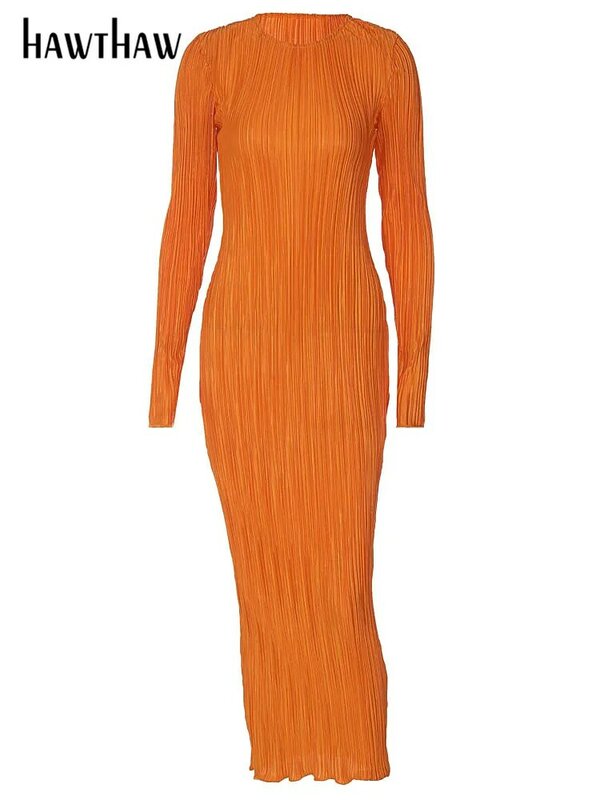 Женское облегающее платье-миди Hawthaw, оранжевое уличное платье с длинным рукавом, осенняя одежда для бизнеса, 2022