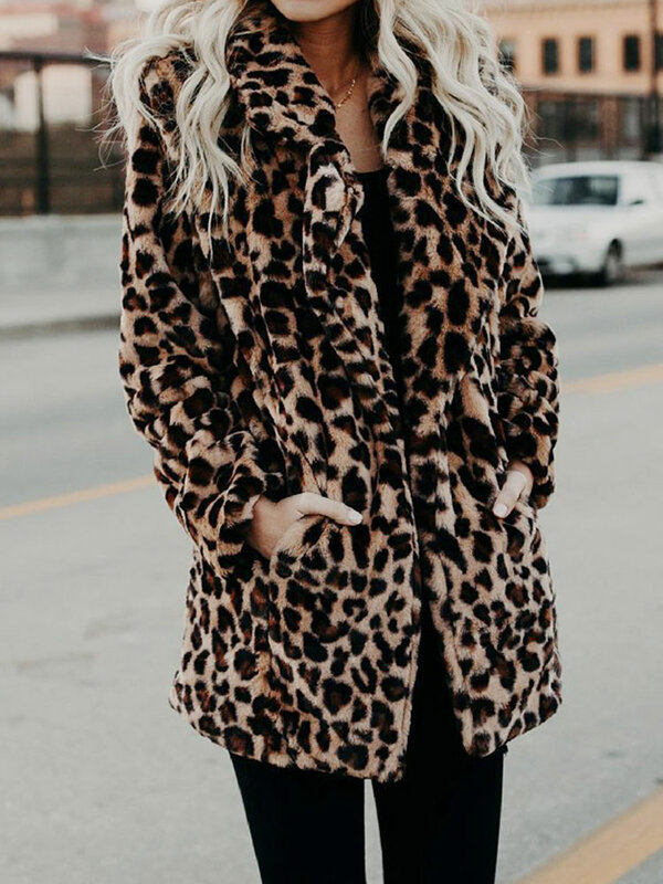 Autumn Leopard Faux Fur Coat Women Long Winter Coat Woman Warm Ladies Fur Jacket Female Plush Teddy Coat Outwear