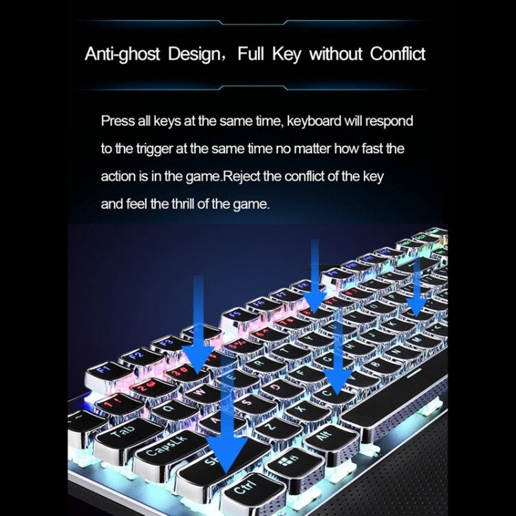 Игровая проводная USB-клавиатура, 108 клавиш, с металлической кнопкой