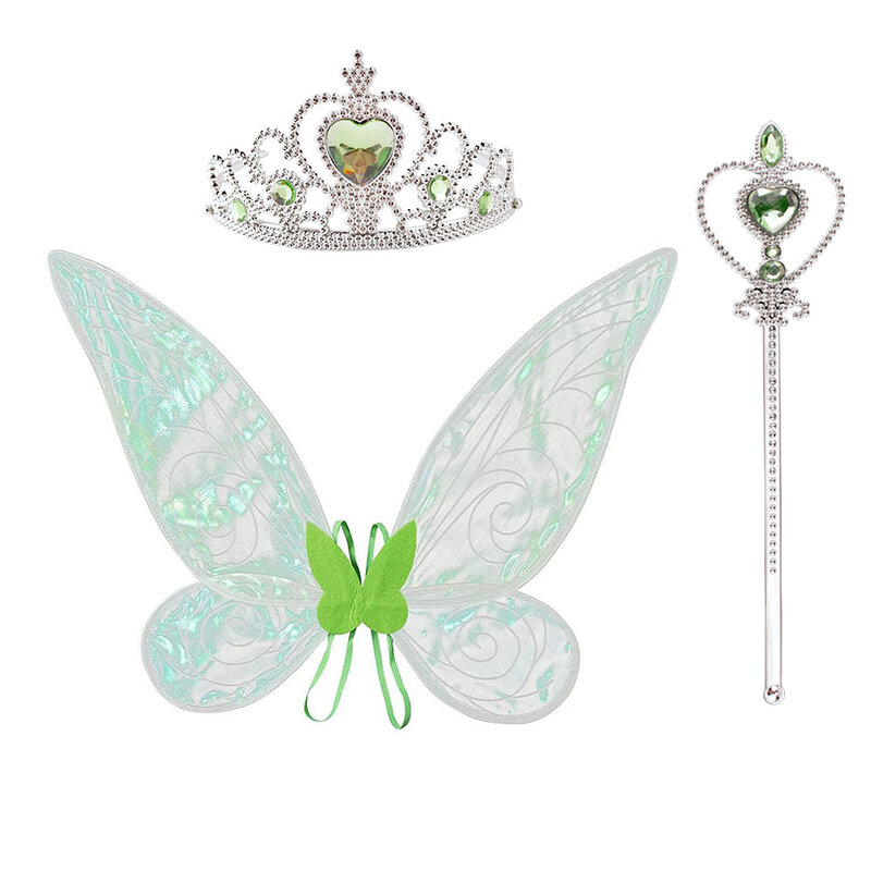 3 pezzi accessori per feste di compleanno per bambini bambini ali d'angelo corona e bacchetta magica ragazza Halloween Carvinal Cosplay Fancy Fairy puntelli