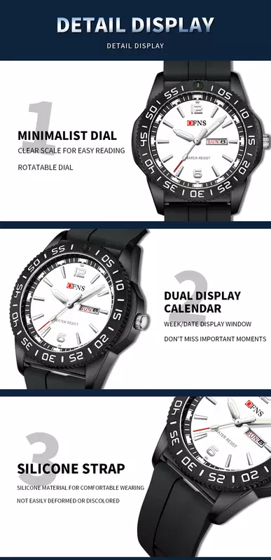Sanda jam tangan kalender ganda pelajar, arloji kuarsa tahan air skala jarum tongkat minimalis klasik 8015