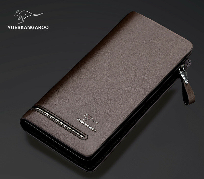 Nowy Design męska codzienna kopertówka o dużej pojemności długi portfel wysokiej jakości męska torebka biznesowa etui na telefon PU skórzana portmonetka, czarno-brązowa