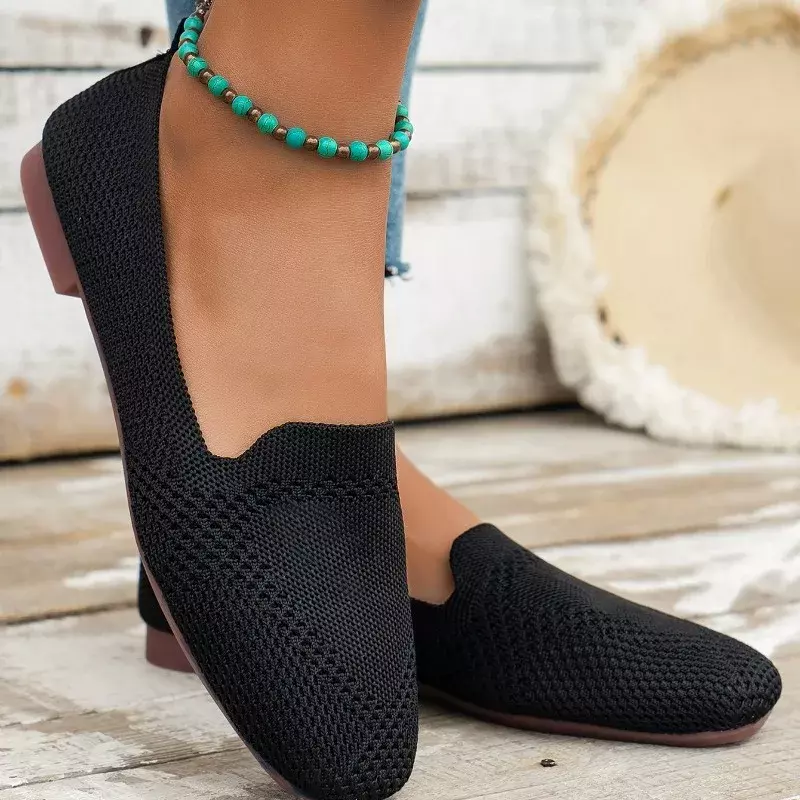 Women's Flat Shoes Summer Selling Women's Shoes Fashion Round Toe Knitted Mesh Breathable Classic Solid Color Women's Mom Shoes