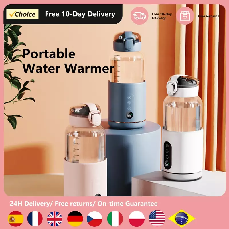 Portable Water Warmer for Baby Formula 300ml Capacity Precise Temperature Control Wireless Instant Water Warmer for Car Travel