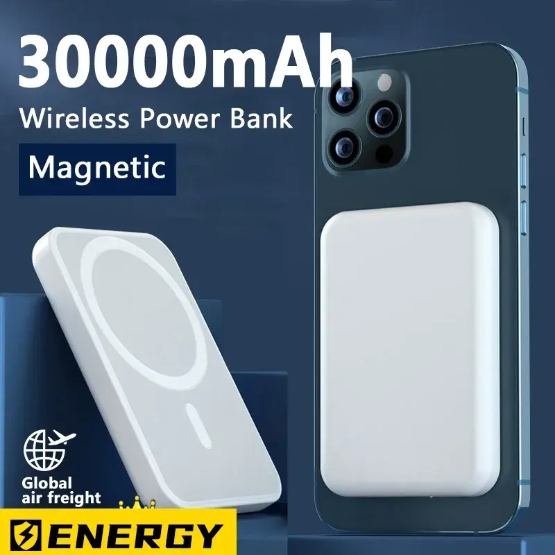 Портативное беспроводное зарядное устройство 30000 мАч, дополнительный запасной внешний Магнитный аккумулятор Macsafe, пауэрбанк для iPhone 15 14 13 Pro Max