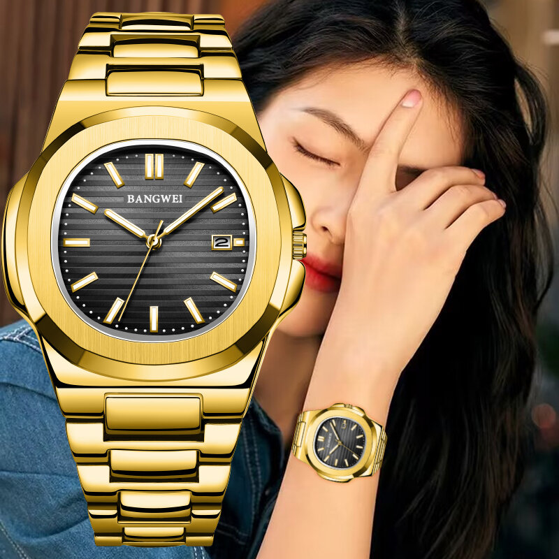 LIGE moda złoty zegarek damski kreatywny stalowy damski bransoletki z zegarkiem damski wodoodporny zegar Relogio Feminino
