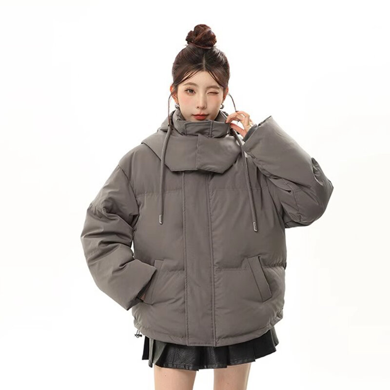 Giacca invernale imbottita da donna cappotto 2023 cotone con cappuccio tinta unita Parka spesso Design coreano con cerniera moda Casual