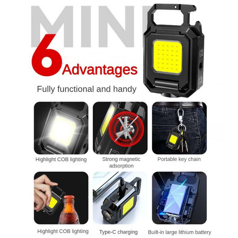 TYPE-C Flashlight COB Strong Magnetic Outdoor Camping Light Portable Small Keychain Light Multi-purpose Beer Wrench Tools