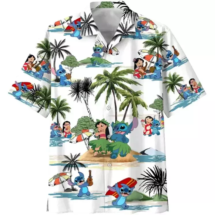 Гавайская пляжная популярная летняя рубашка Стич Гавайская гавайская рубашка Дисней винтажная рубашка на пуговицах мужская женская футболка Гавайская Стич