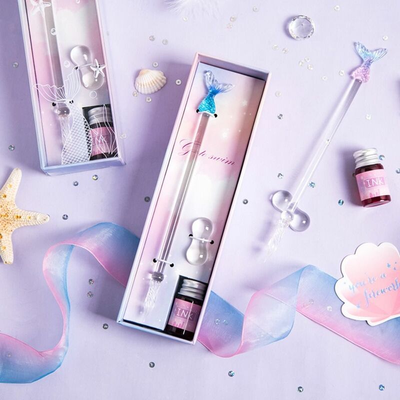 Mermaid Gradually Discoloration Glass Pen Crystal Dipped In Fountain Pen Student Use Ink Star Stationery Fountain Pens