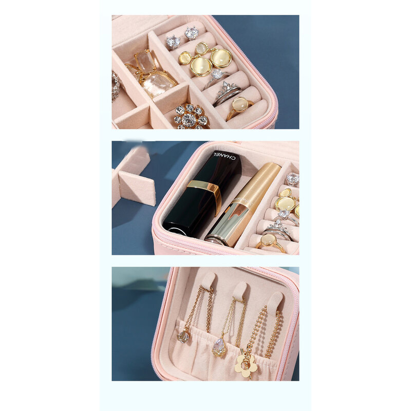 Caixa de joias flip de camada única feminina, mini colar e anel portátil embalagem de presente, bolsa para arrumar brincos, simples, pequena