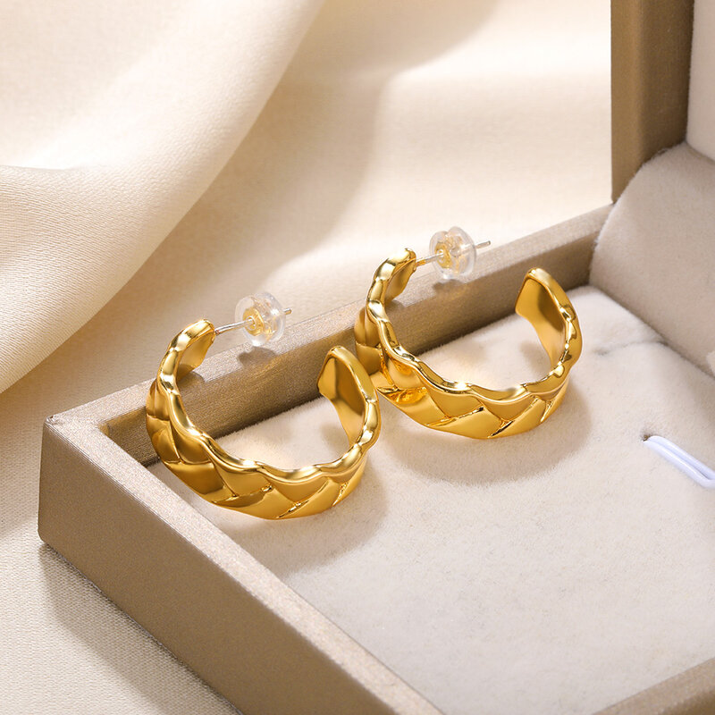 Klasik daun Ginkgo sederhana baja nirkarat kancing anting warna emas untuk wanita tindik indah mode perhiasan hadiah gadis