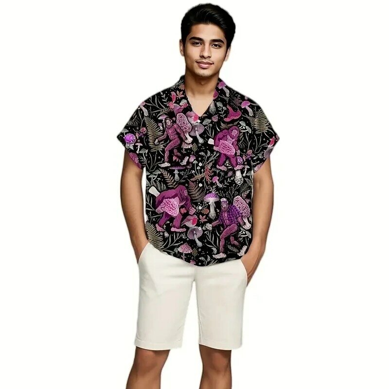 Camisa havaiana com estampa de chimpanzé masculina, retrô, casual, manga curta, grandes dimensões, roupa de alta qualidade, praia, verão