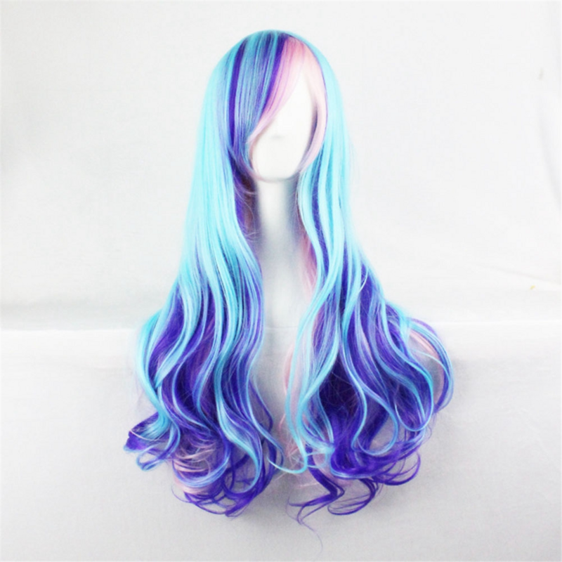 70cm kolorowa tęczowa długa kręcone włosy syntetyczne damska peruka na imprezę sztuczne włosy Cosplay peruki dla kobiet