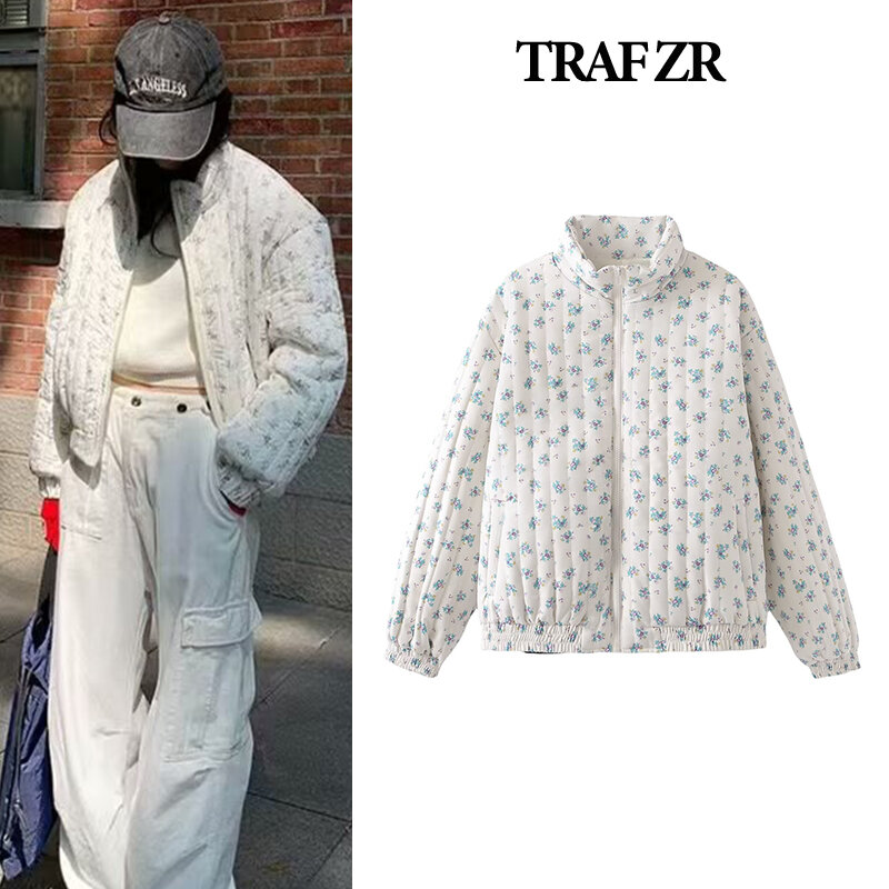 女性のための花のパーカー,エレガントで豪華な白い暖かいコート,冬のパーカー,TRAF-ZR,2022