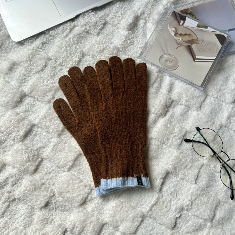 Зимние корейские новые перчатки карамельных цветов с разрезом на пальцах женские зимние вязаные перчатки теплые кавайные перчатки для женщин