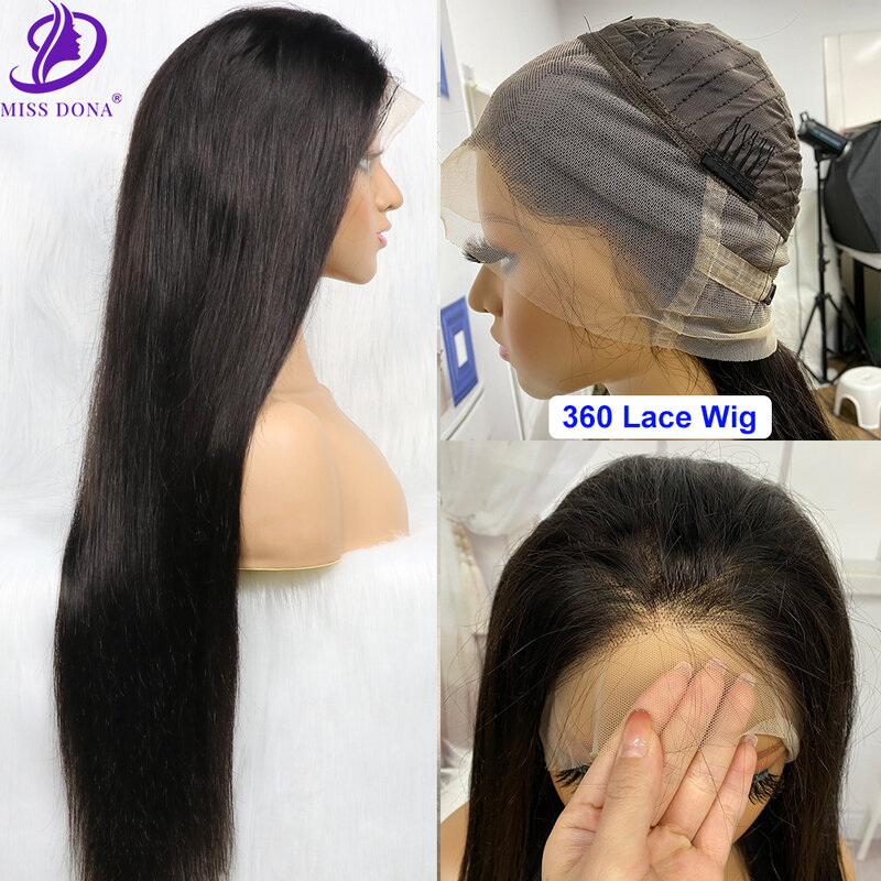 Perucas transparentes da parte dianteira do laço para mulheres negras, cabelo humano, peruca reta, 360, 250 densidade, 40 ", 48"