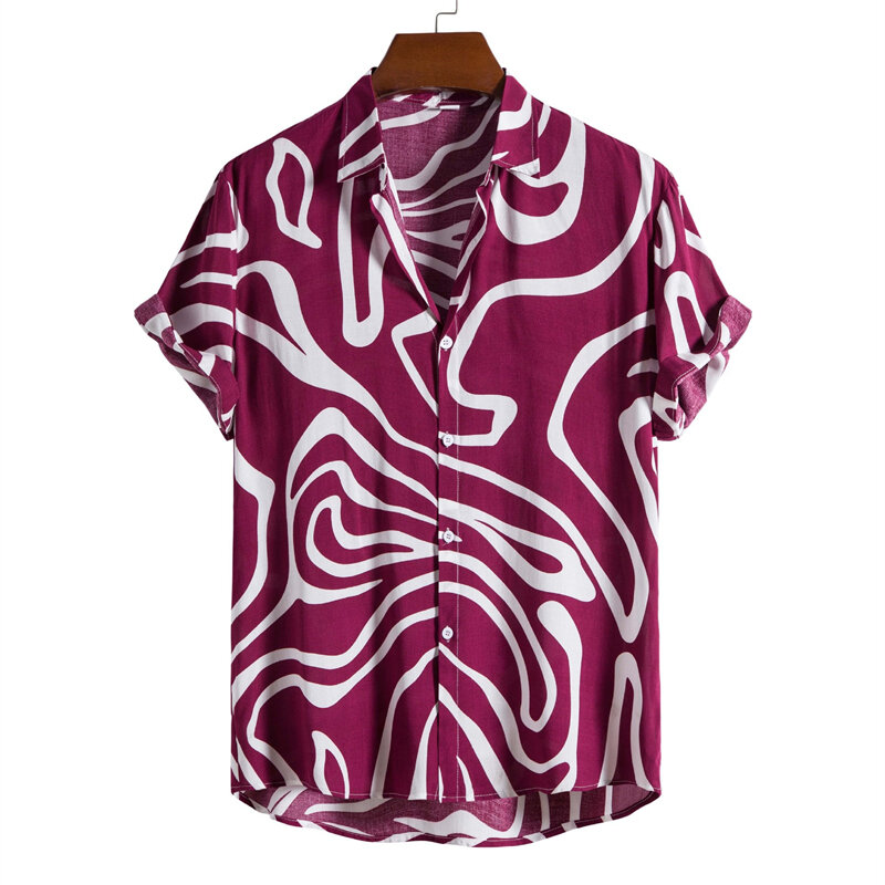 Мужские Гавайские летние пляжные повседневные рубашки в полоску с коротким рукавом 2024 женская одежда на пуговицах Гавайские блузки с лацканами