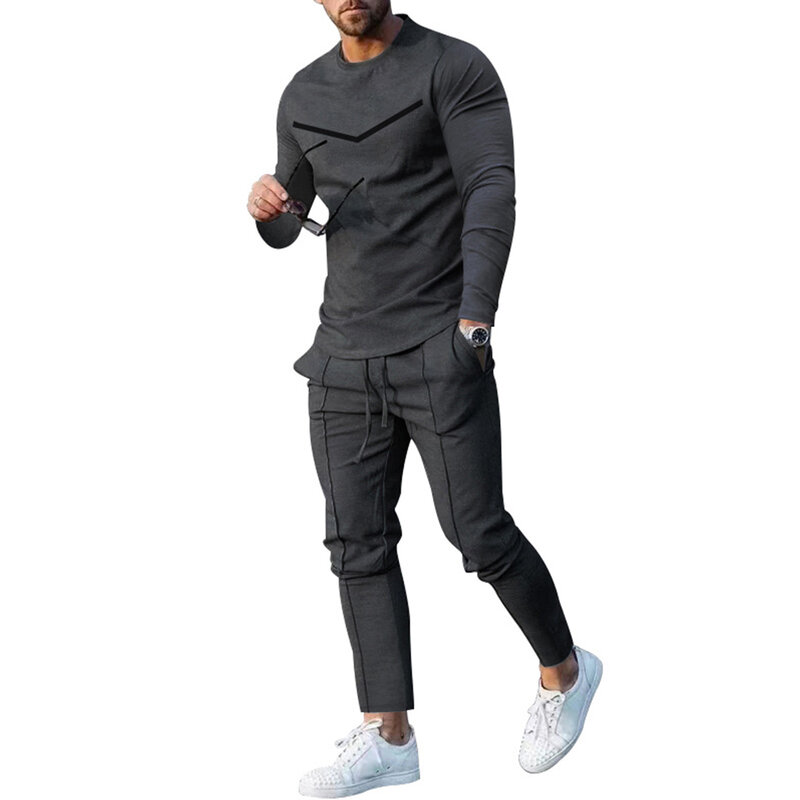Terno esportivo de jogging clássico masculino, sapatos bolsa de ombro, camiseta de manga comprida, calças esportivas, vários tamanhos